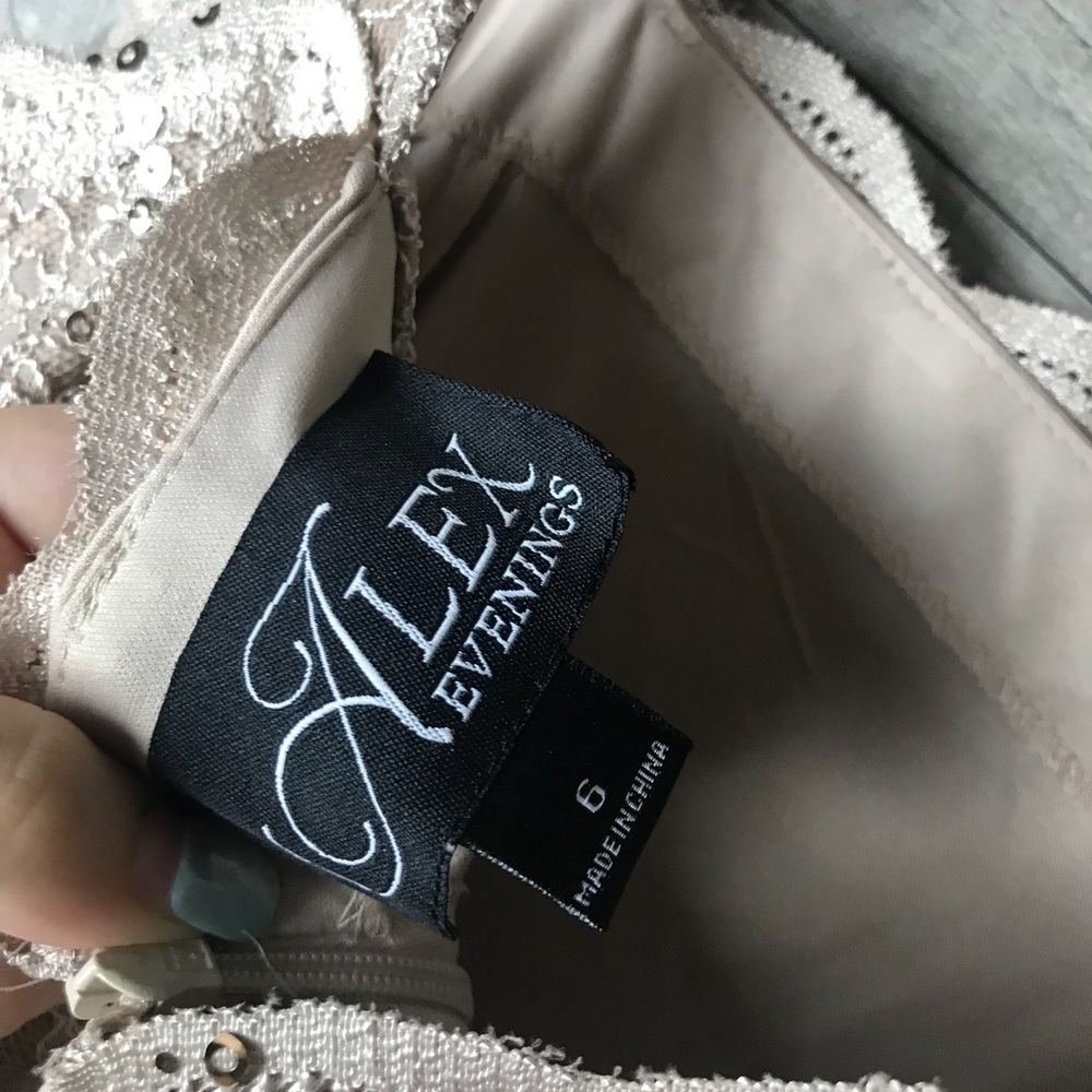 Alex evening gold sequin lace satin overlay gown - Picture 5 of 8